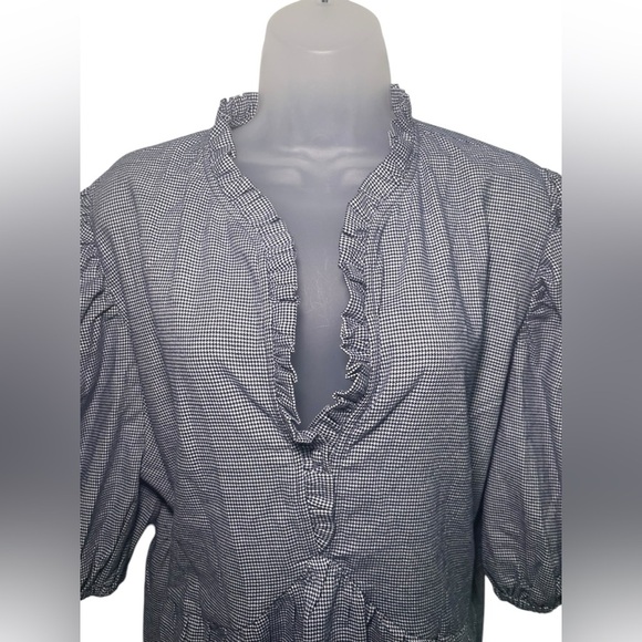 Harshman Aiya Blouse Navy Houndstooth Check Plus 3X NWT Cotton Wool - Picture 4 of 7